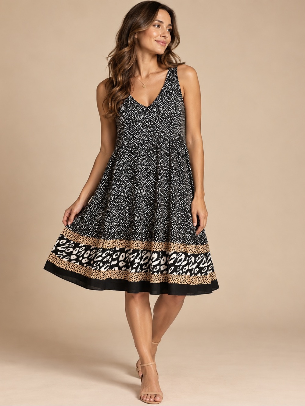 Tribal Black White Animal Print Sleeveless Maxi Dress Size L